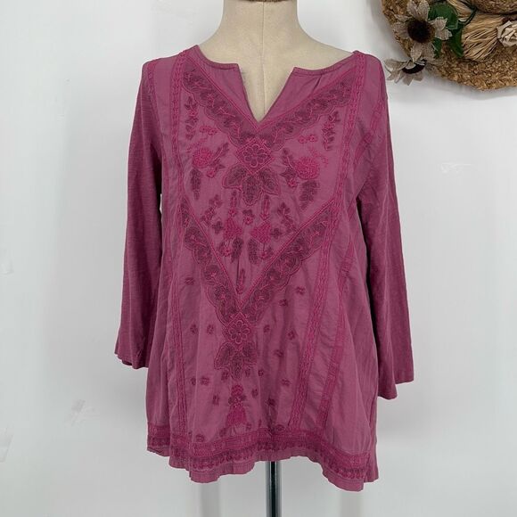 Soft Surroundings Coconut Dreams Mellow Mauve Embroidered Tunic Top M - Picture 2 of 13